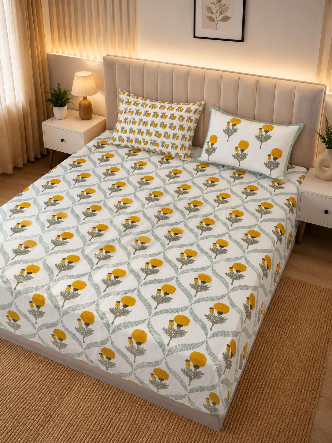 Gendafool - Cotton Bedsheet with pillow covers Double Bedsheet