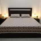 White & Pink Floral Vine Hand Block Cotton Bed Sheet with Pillow Covers – Queen/King Size