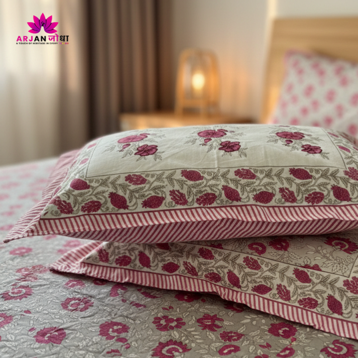 Rose Blossom Heritage Cotton Bed Sheet with Pillow Covers – Double Bed Sheet