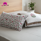 White & Pink Floral Vine Hand Block Cotton Bed Sheet with Pillow Covers – Queen/King Size