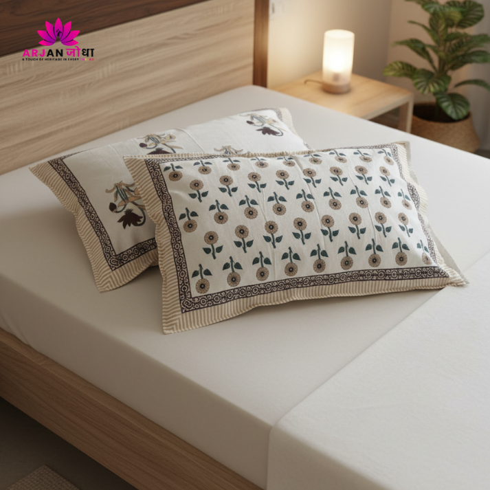 Indigo Floral Symphony Cotton Bed Sheet Bedsheet With Pillow Covers – Double Bed Sheet