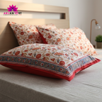 Jaipur Heritage Floral Block Print Double Bed Sheet with Pillow Covers – Red & White