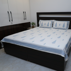 White & Sky Blue Cypress  Cotton Bed Sheet with Pillow Covers- Double Bed Sheet