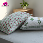 White & Green Cypress Floral Hand Block Cotton Bed Sheet with Pillow Covers – Queen/King Size