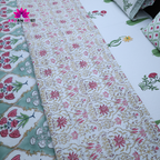 Pink Vine & Mint Green Floral Hand Block Cotton Mulmul Reversible Dohar Bed Sheet with King Size Bed Sheet +Pillow Cover Combo