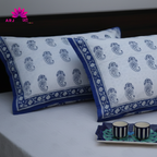 White & Indigo Paisley Hand Block Cotton Bed Sheet with Pillow Covers – Queen/King Size