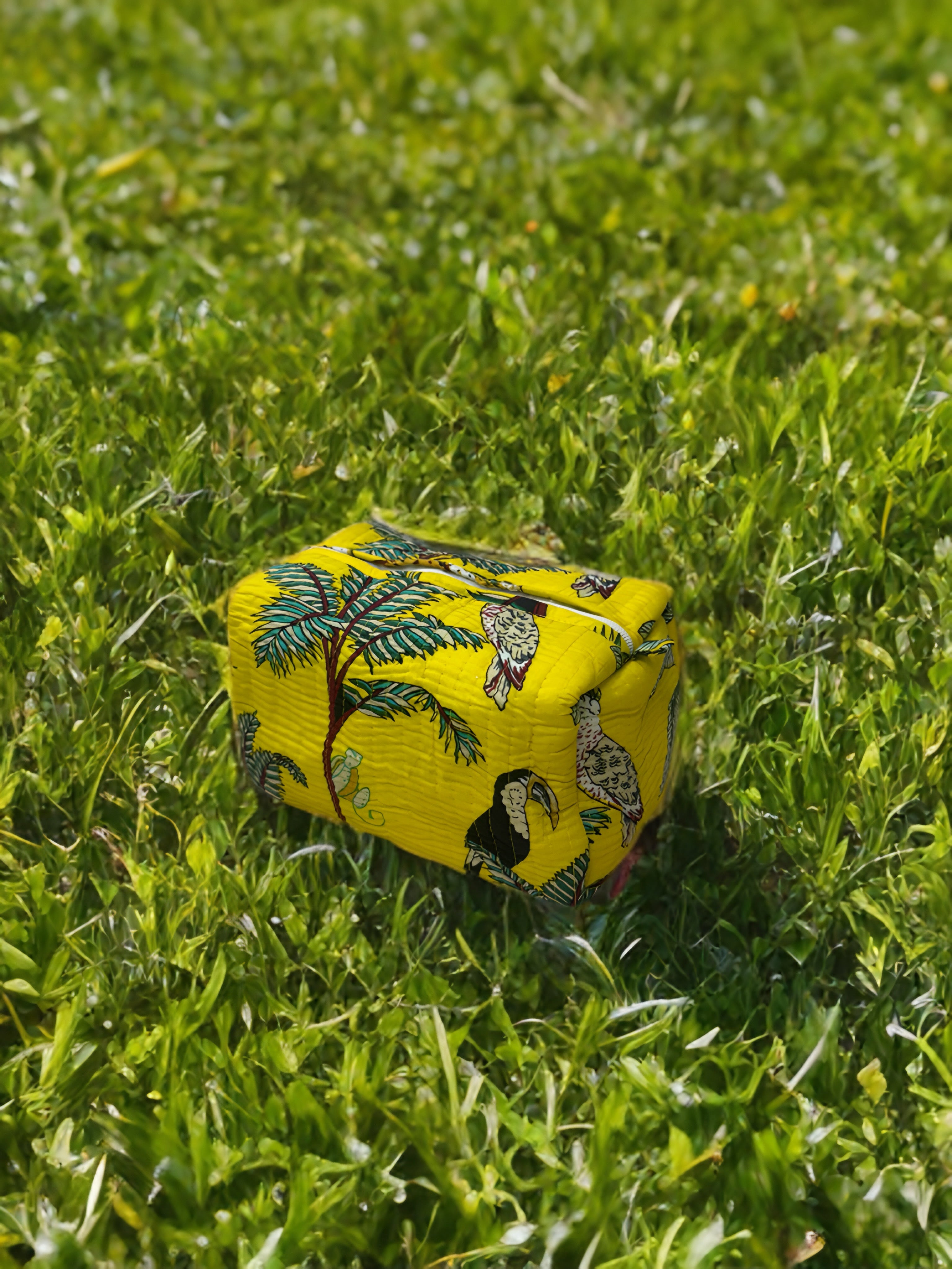 Yellow Tropical Jungle Print Quilted Travel Bag Set