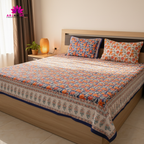 Jaipur Heritage Floral Block Print Double Bed Sheet with Pillow Covers – Red & White