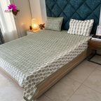 Sage Mughal Bloom Bed Sheet Cotton Bedsheet with Pillow Covers – Double Bed Sheet