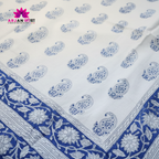 White & Indigo Paisley Floral Hand Block Cotton Mulmul Reversible Dohar Double Bed