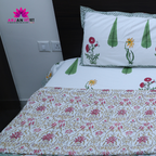 Red & Green Vine Hand Block Cotton Mulmul Reversible Dohar Double Bed