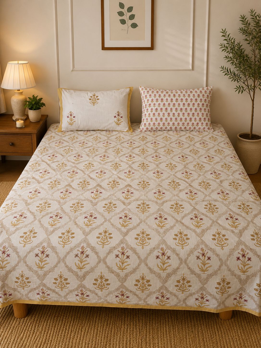 Sunehri bel - Cotton Bedsheet with pillow covers Double Bedsheet