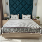 Indigo Floral Symphony Cotton Bed Sheet Bedsheet With Pillow Covers – Double Bed Sheet