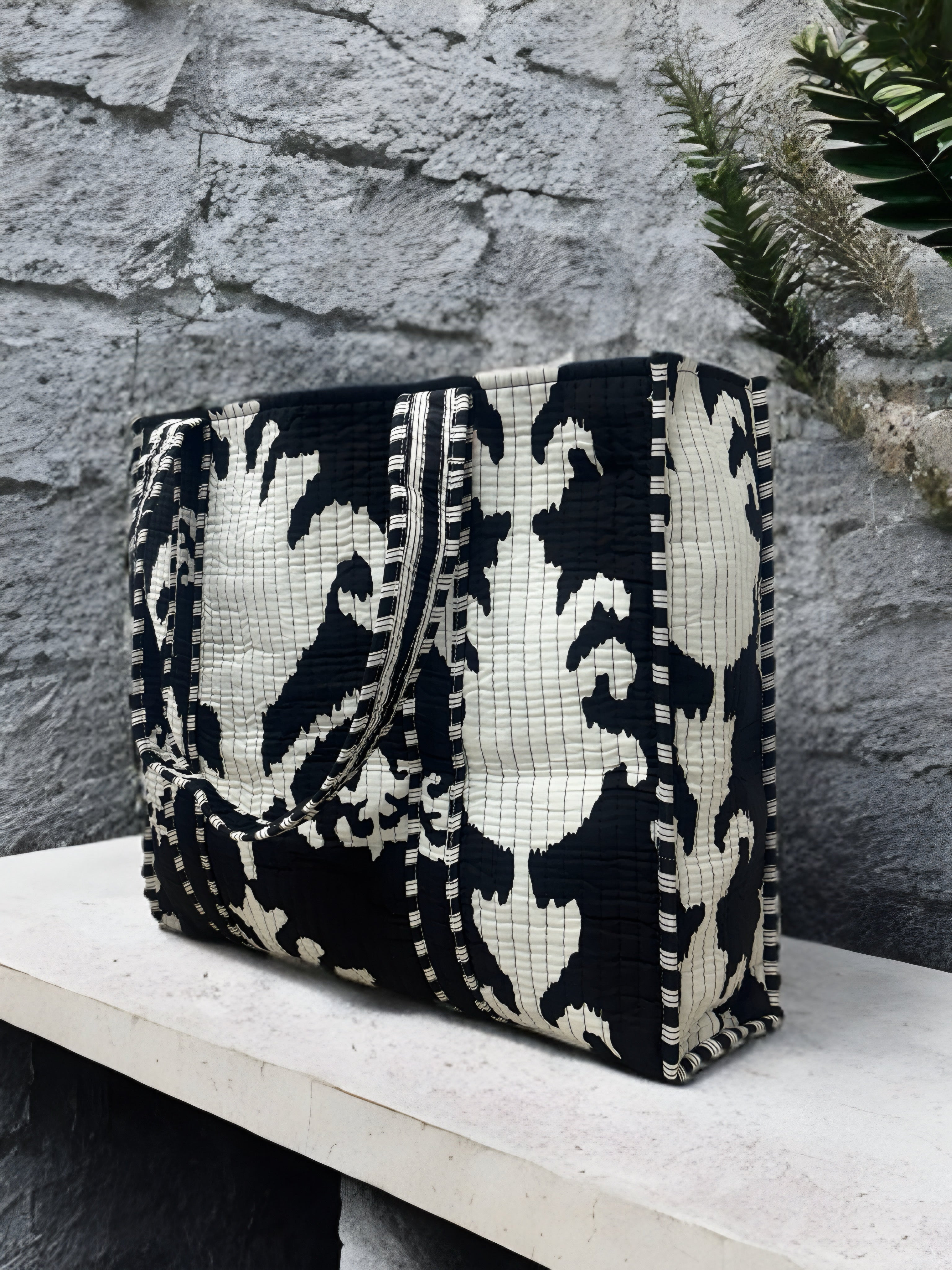 Black & White Abstract Quilted Tote Bag