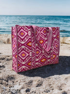 Magenta Ikat Hand Block Quilted Tote Bag