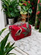 Red Crane Print Quilted Travel Bag Set