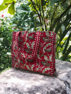 Red Floral Hand Block Quilted Tote Bag