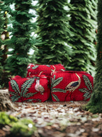 Red Crane Print Quilted Travel Bag Set