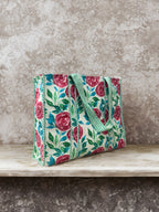 White & Green Floral Quilted Tote Bag
