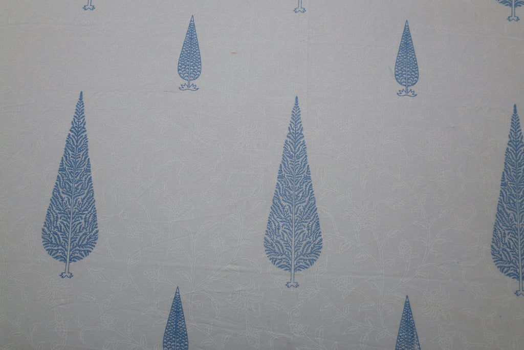 White & Sky Blue Cypress  Cotton Bed Sheet with Pillow Covers- Double Bed Sheet