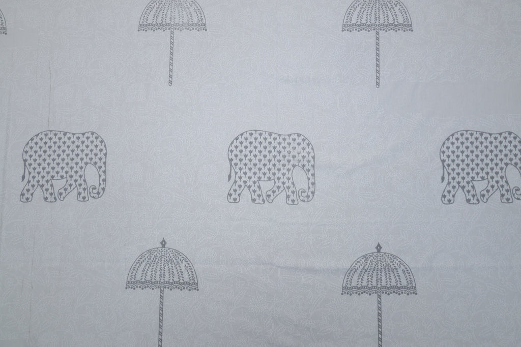 Grey Elephant & Umbrella Print Cotton Bedsheet with Pillow Covers – Double Bed Sheet