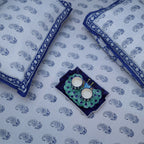 White & Indigo Paisley Hand Block Cotton Bed Sheet with Pillow Covers – Queen/King Size