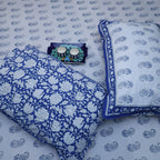 White & Indigo Paisley Hand Block Cotton Bed Sheet with Pillow Covers – Queen/King Size