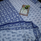 White & Indigo Paisley Floral Hand Block Cotton Mulmul Reversible Dohar Double Bed with King Size Bed Sheet Pillow Cover Combo
