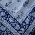 White & Indigo Paisley Floral Hand Block Cotton Mulmul Reversible Dohar Double Bed with King Size Bed Sheet Pillow Cover Combo