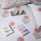White & Pink Floral Buta Hand Block Cotton Mulmul Reversible Dohar with King Size Bed Sheet +Pillow Cover Combo