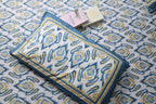 White & Blue-Mustard Ikat Cotton Bed Sheet with Pillow Covers –Double Bed Sheet