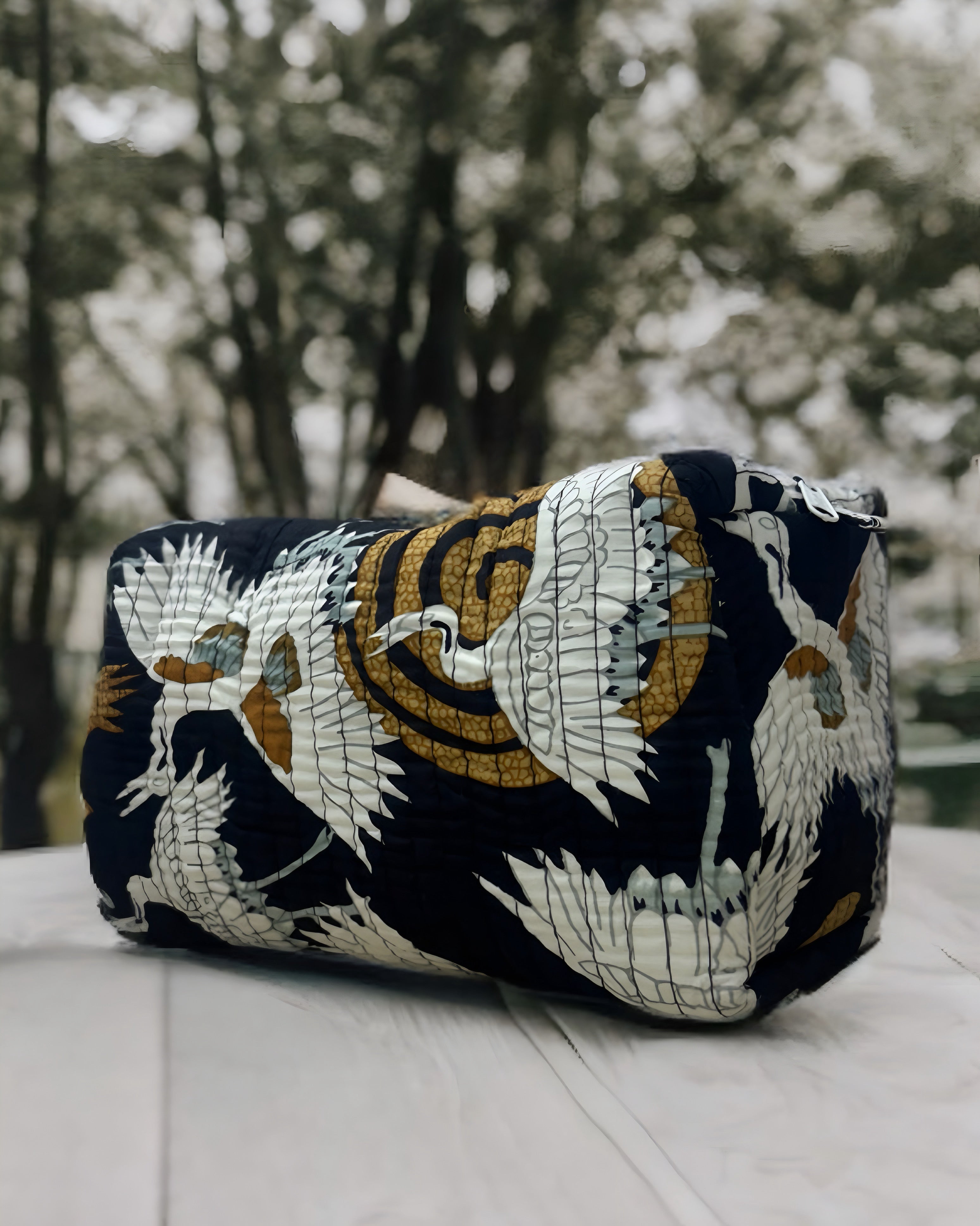 Navy Blue Crane Print Quilted Travel Bag Set