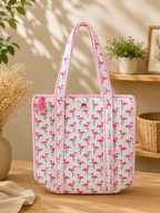 Pink Flamingo Quilted Cotton Tote Bag