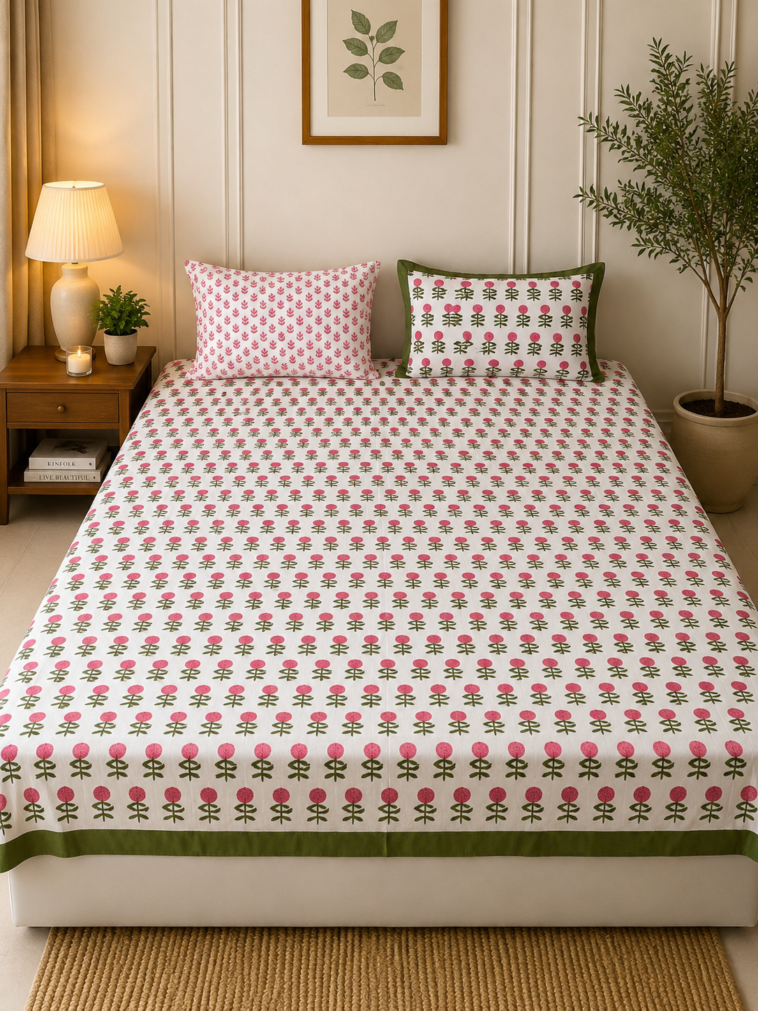 Fulwaari Handblock print cotton bedsheet with pillow covers - Queen/king size