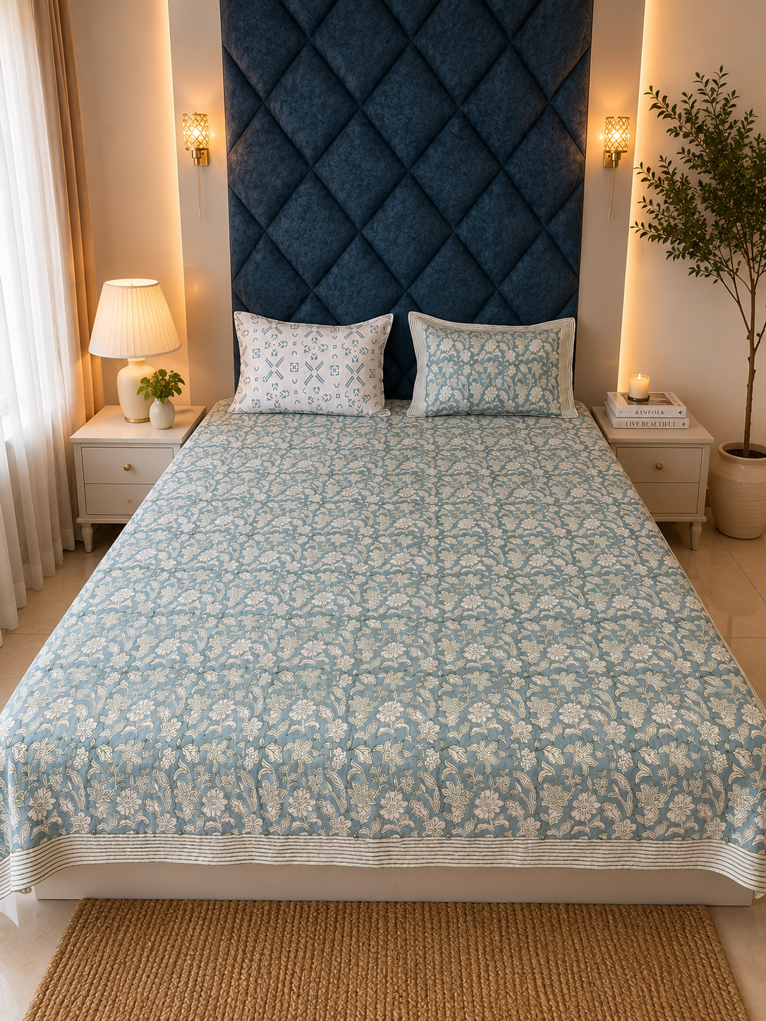 Neel Bagiya Handblock print cotton bedsheet with pillow covers - Queen/king size