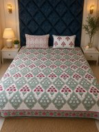 Madhu Maalti Handblock print cotton bedsheet with pillow covers - Queen/king size