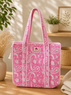 Premium Handcrafted Pink Quilted Cotton Tote Bag