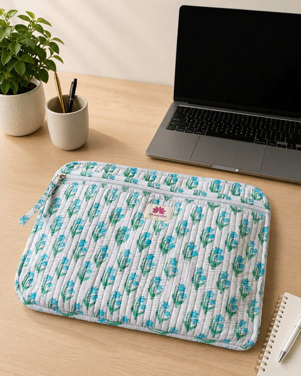 Premium Hand Block Printed Cotton Quilted Laptop Sleeve