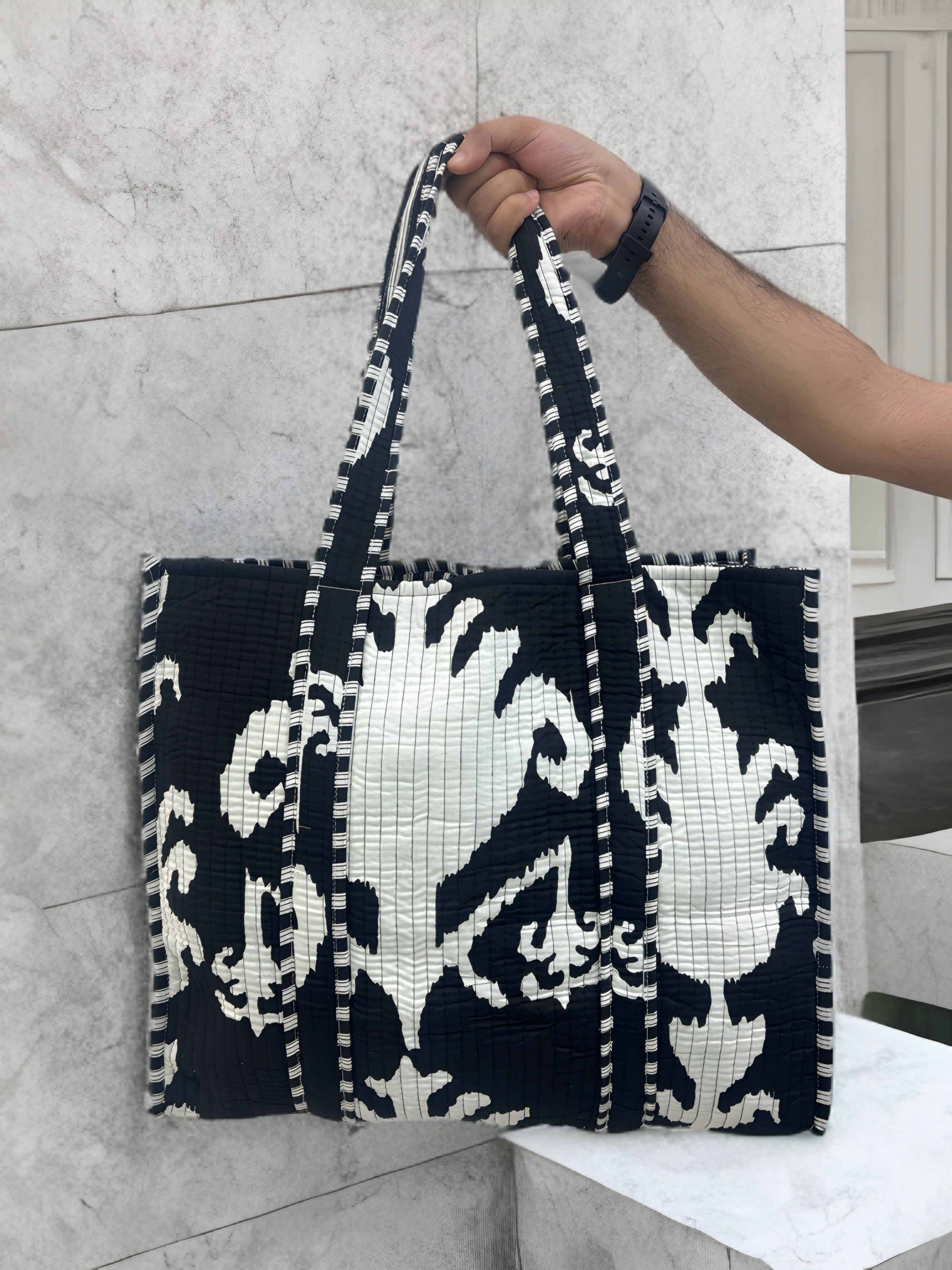 Black & White Abstract Quilted Tote Bag