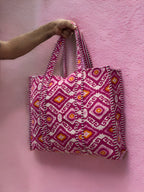 Magenta Ikat Hand Block Quilted Tote Bag