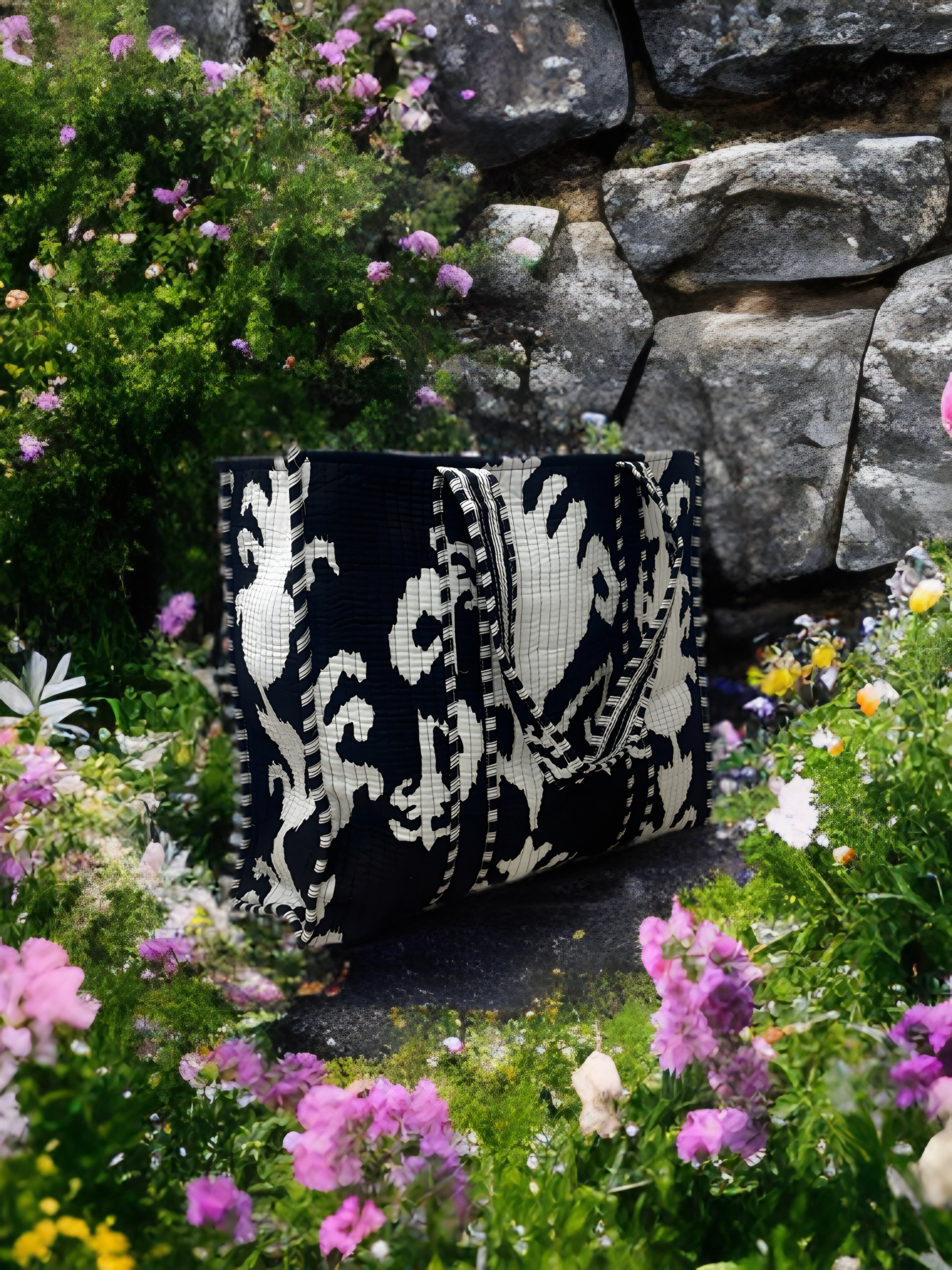 Black & White Abstract Quilted Tote Bag