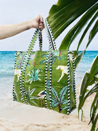 Green Jungle Print Quilted Tote Bag