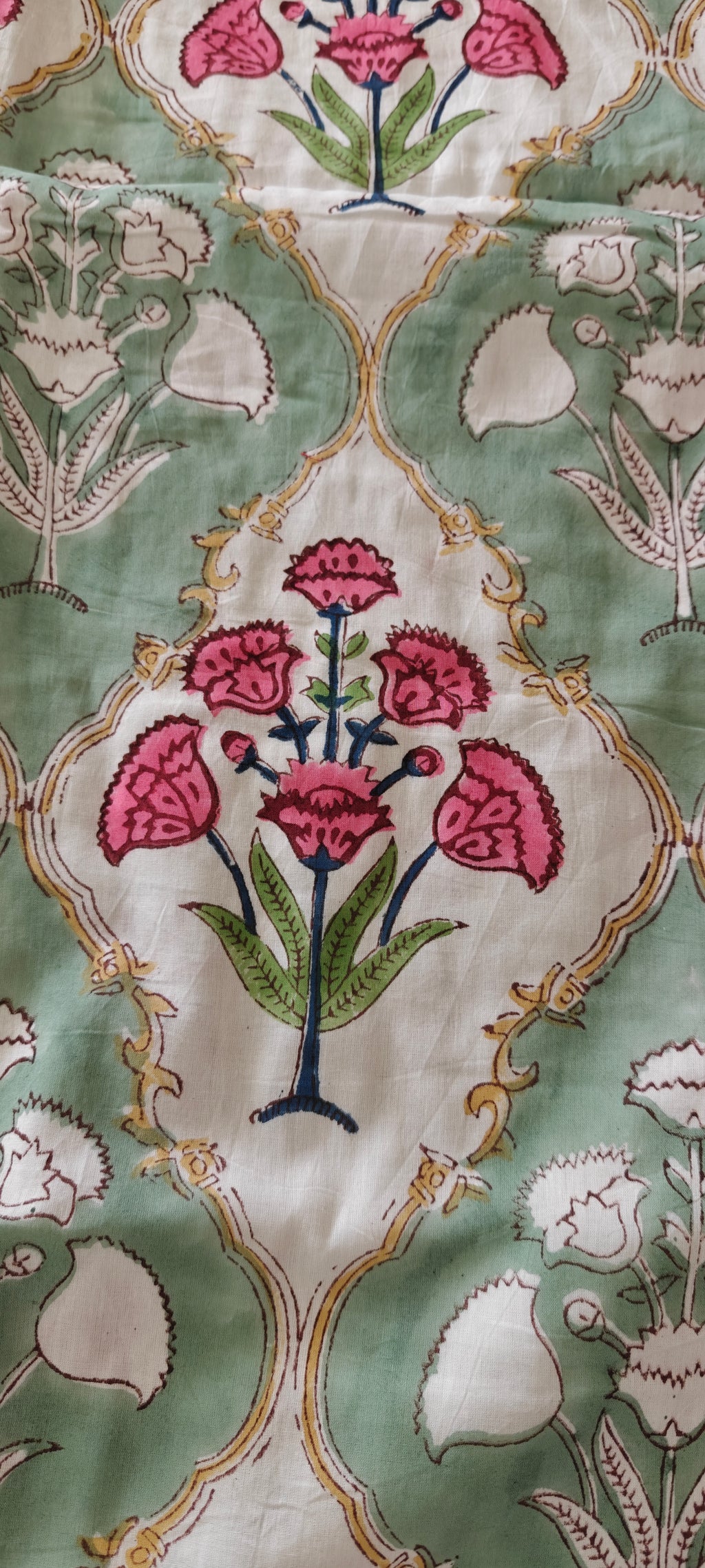 Red & Green Vine Hand Block Cotton Mulmul Reversible Dohar Double Bed