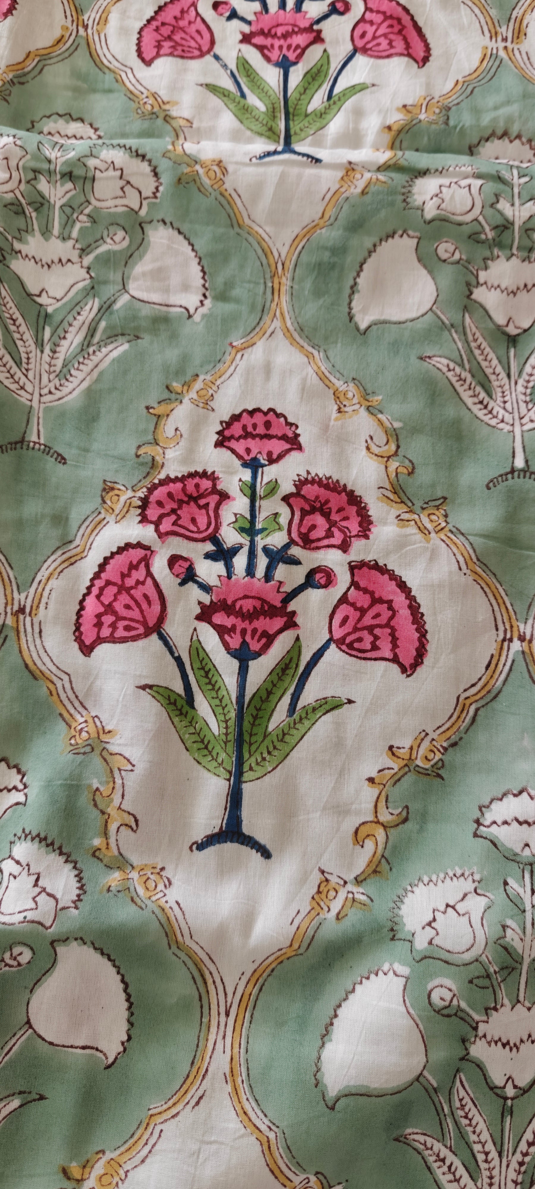Red & Green Vine Hand Block Cotton Mulmul Reversible Dohar Double Bed