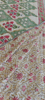 Red & Green Vine Hand Block Cotton Mulmul Reversible Dohar Double Bed