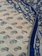 White & Indigo Paisley Floral Hand Block Cotton Mulmul Reversible Dohar Double Bed