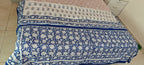 White & Indigo Paisley Floral Hand Block Cotton Mulmul Reversible Dohar Double Bed