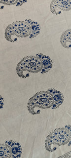 White & Indigo Paisley Floral Hand Block Cotton Mulmul Reversible Dohar Double Bed