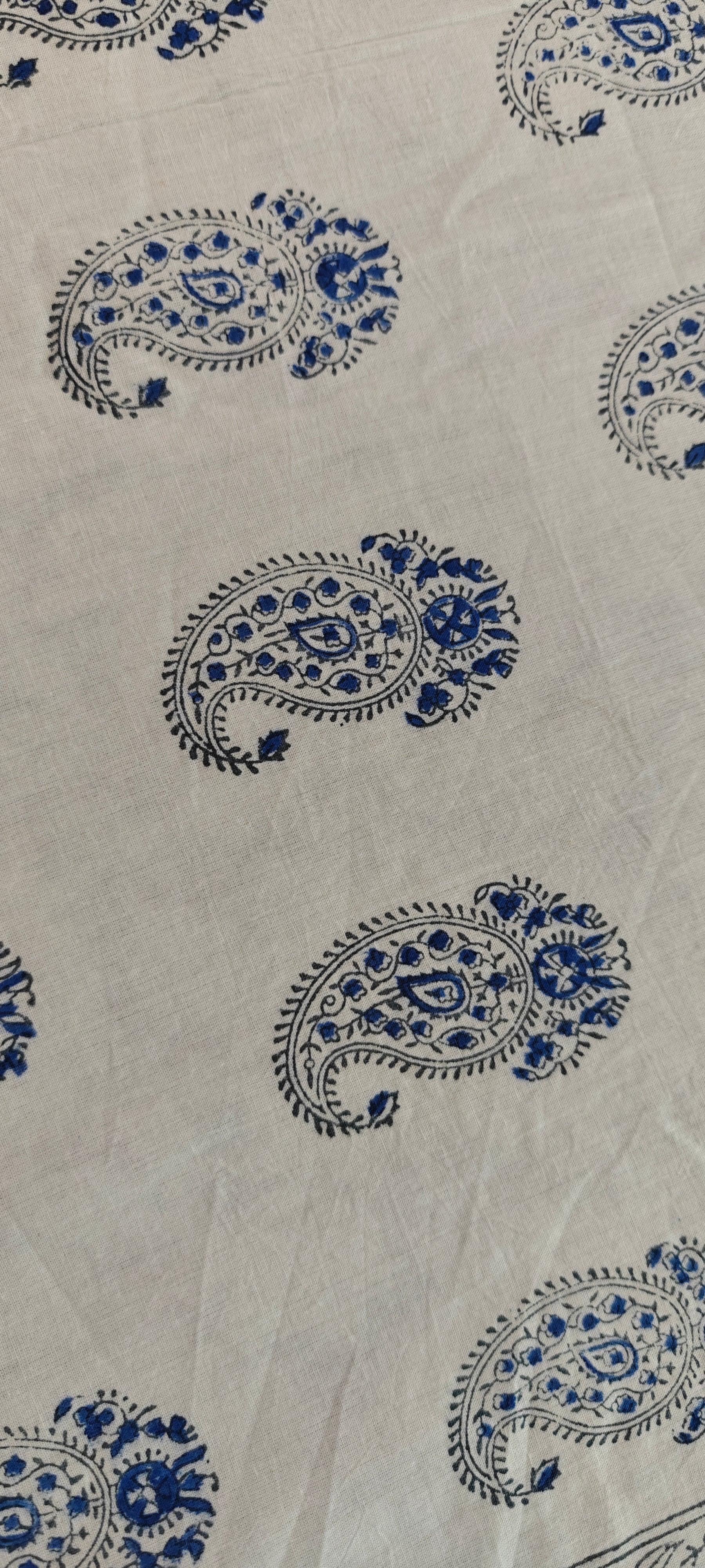 White & Indigo Paisley Floral Hand Block Cotton Mulmul Reversible Dohar Double Bed