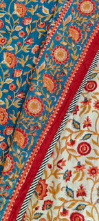 Pink Vine & Mint Green Floral Hand Block Cotton Mulmul Reversible Dohar